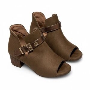 Kenneth Cole Toddler Girls Peep Toe Booties 11 Brown Ankle Strap Heeled Shoes